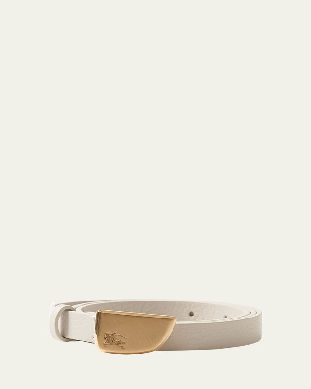 Brushed Shield Buckled White Leather Skinny Belt